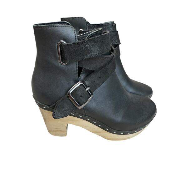 Free People Shoes Women 37 EU 7 US Black Bungalow Clog Leather Booties Platform - Picture 2 of 12